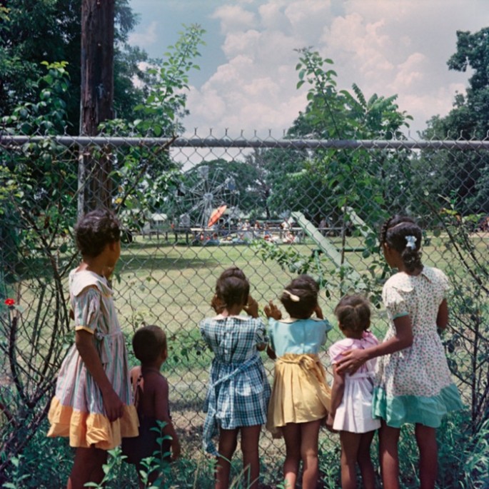 Black children looking in on a whites-only playground, Mobile, Alabama 1956