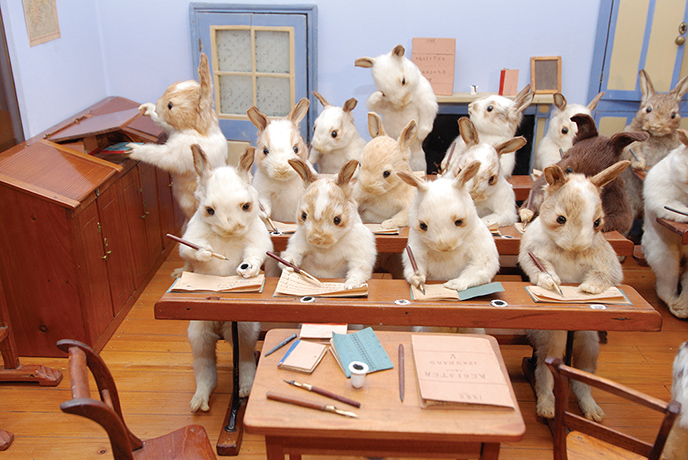 Weird Taxidermy from Victorian Times 2 Rabbits’ Village School, c 1888.