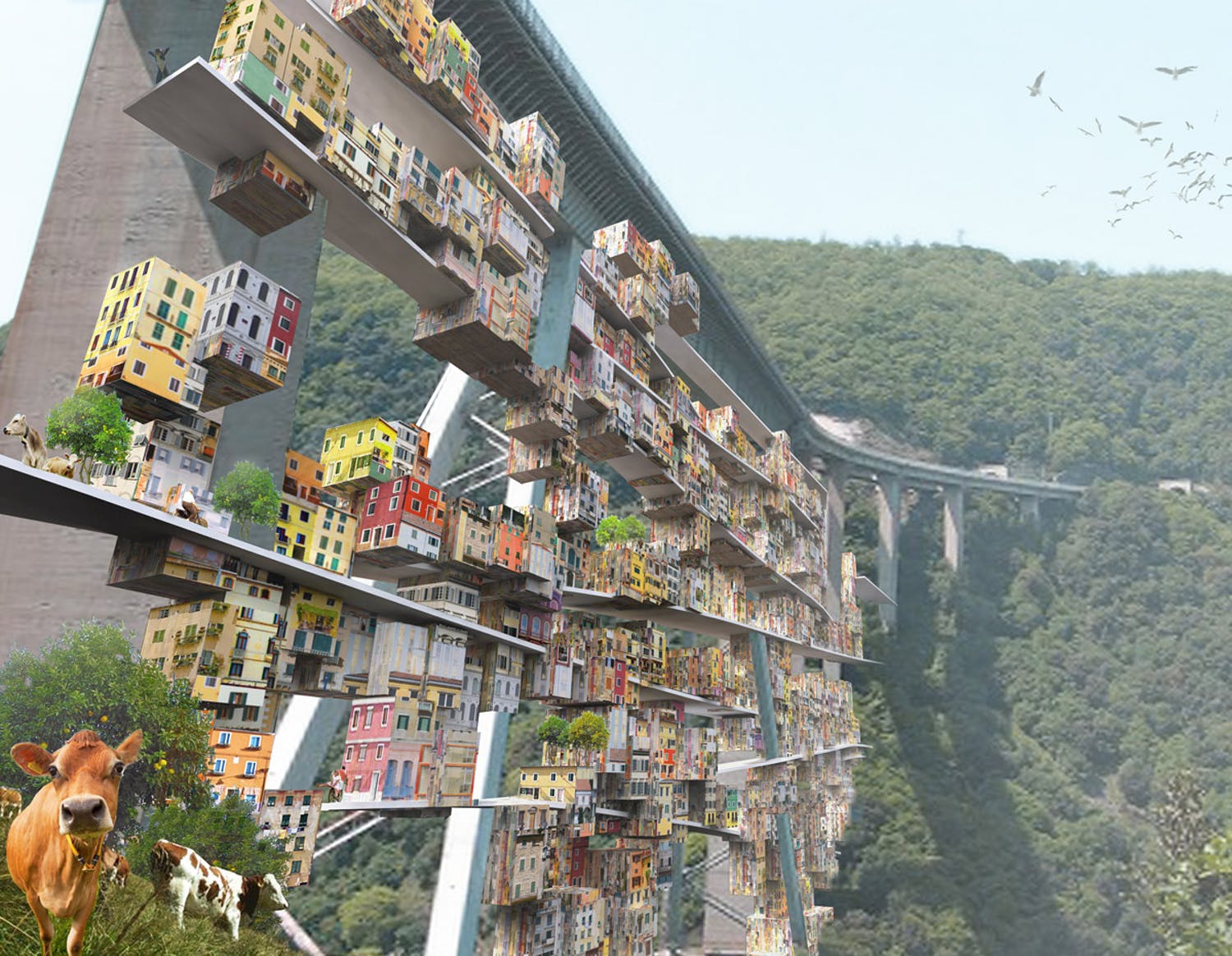 parasitic city italian highway bridge