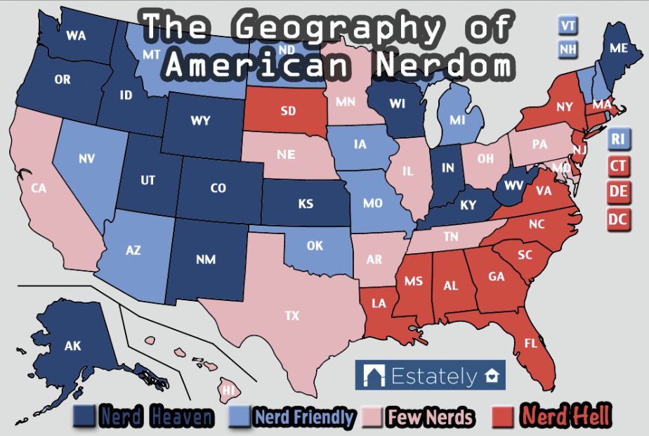 Utah Named Nerdiest State in the US by Study Mapping Sci-fi and Anime Fans 2 geek nerd map usa