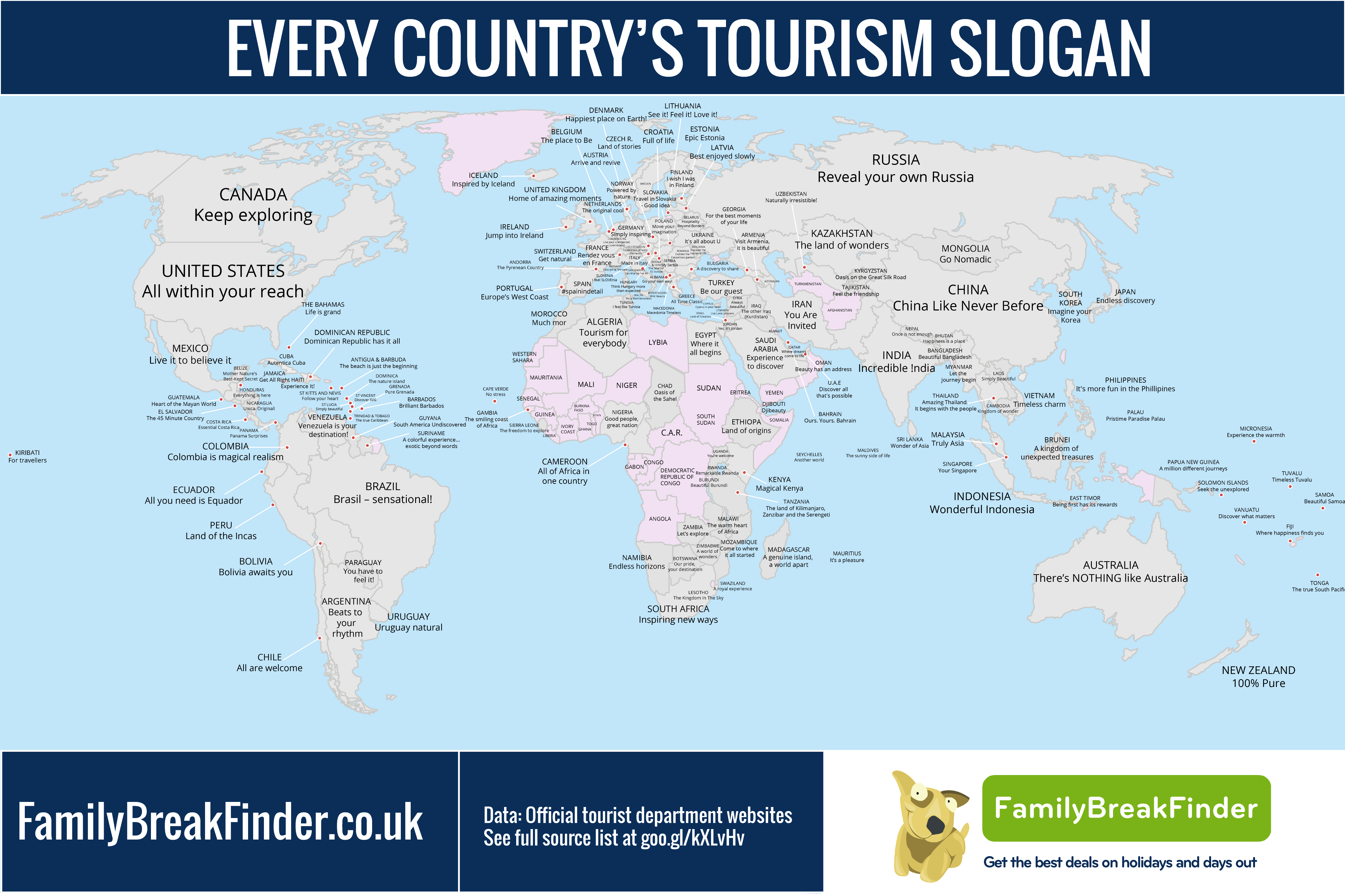 Find Your Country and Every Country on the World Map of Tourism Slogans 1 every country's tourism slogan